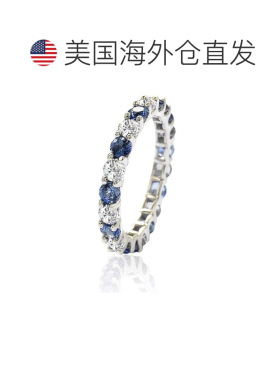 自营Suzy Levian 纯银蓝色和白色蓝宝石和钻石装饰永恒戒指 - 蓝