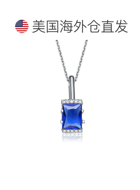 自营geneviveGv 纯银蓝白方晶锆石方形项链 - 蓝色 美国奥莱直发
