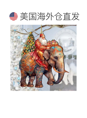 自营圣诞老人骑着大象木制装饰品，G. Debrekht 出品 - 多色 美国