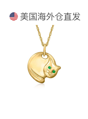 自营Ross-Simons 意大利 18kt 金卷曲猫吊坠项链 - 绿色 美国奥莱