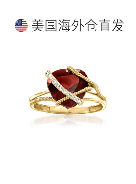 自营 Ross-Simons 石榴石心形戒指 14kt 黄金镶钻 - 红色 美国奥