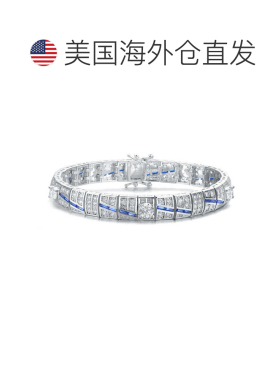 自营genevive纯银白金镀透明绿色立方氧化锆链手镯-蓝宝石 美国奥
