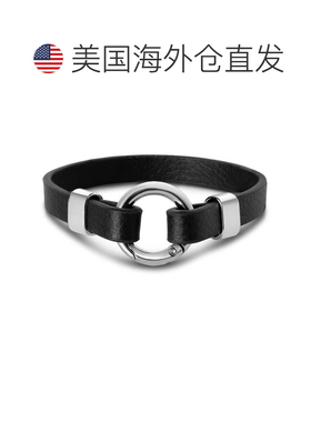 自营Bruno Magli Mens Black Leather Bracelet, Silver - silver