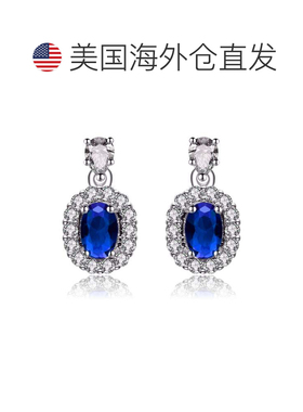 自营GENEVIVE 纯银蓝宝石立方氧化锆光环吊式耳环 - 蓝色 美国奥