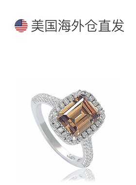 自营 Suzy Levian Bridal 棕色方晶锆石配光环纯银戒指 - 棕色 美