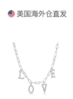 自营 simona925 纯银 CZ“LOVE”回形针项链 - 银白色 美国奥莱直