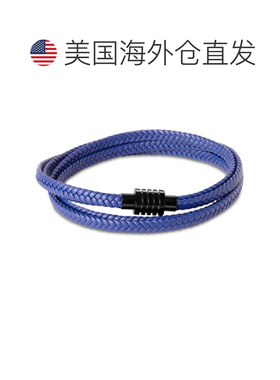 自营Bruno Magli Mens Braided Leather Wrap Bracelet, Indigo -