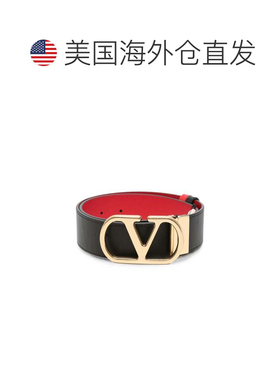 自营valentino双面黑色和红色小牛皮腰带，搭配抛光商标扣环-黑色