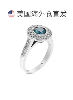 自营 vir jewels1 cttw 蓝色钻石订婚戒指 14K 白金光环式圆形爪