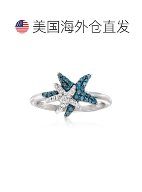 自营 925 纯银 Ross-Simons 蓝白钻石海星戒指 - 蓝色 美国奥莱直