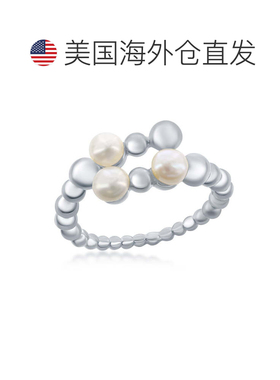 自营simona 925 纯银 FWP 和串珠开口戒指 - 银白色 美国奥莱直发