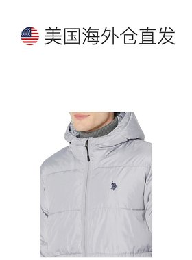 【美国直邮】U.S. Polo Assn.男士羽绒服浅灰色拉链防风柔软保暖