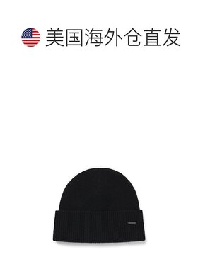 自营bossLogo-plaque beanie hat in cashmere - black 美国奥莱
