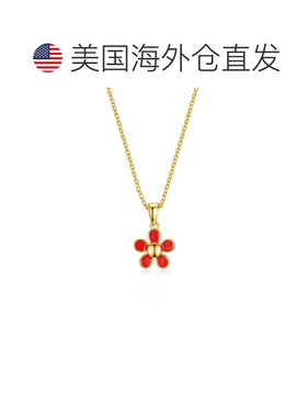 自营geneviveGa 14k 镀金红色珐琅盛开花朵分层项链 - 红色 美国