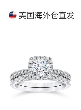 自营 pompeii35/8 克拉垫形光环钻石订婚结婚戒指套装白金 - 白色