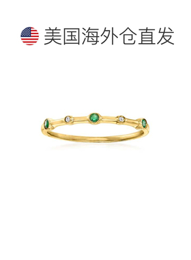 自营 Ross-Simons 祖母绿和钻石重音戒指 14kt 黄金 - 绿色 美国