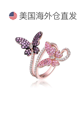 自营genevive纯银玫瑰金和黑色镀多色方晶锆石现代戒指 - 多色 美