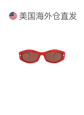 自营alexander mcqueen方形镜框回收醋酸纤维太阳眼镜-红色银棕色