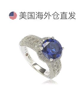 自营Suzy Levian 纯银圆形切割蓝色蓝宝石和钻石口音戒指 - 蓝色