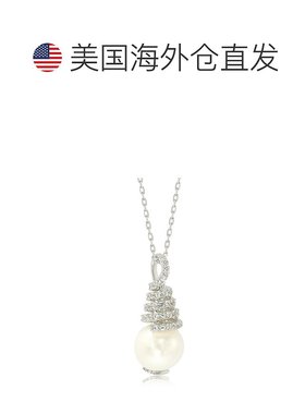 自营 Suzy Levian 纯银珍珠和白色蓝宝石漩涡吊坠 - 白色 美国奥