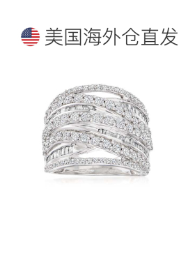 自营925 纯银 Ross-Simons 圆形和长方形钻石公路戒指 - 白色 美
