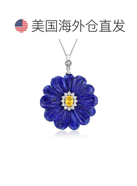 自营ross-simons罗斯-西蒙斯青金石和。黄水晶花朵吊坠项链。 925