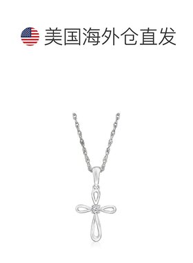 自营 Ross-Simons 14kt 白金十字架吊坠项链带钻石口音 - 18 英寸