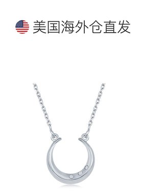 自营 simona925 纯银 0.018cttw 钻石马蹄形项链 - 银白色 美国奥