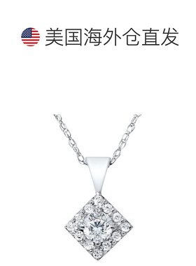 自营 pompeii31/4 克拉钻石光环公主方形切割形状吊坠项链 14K 白