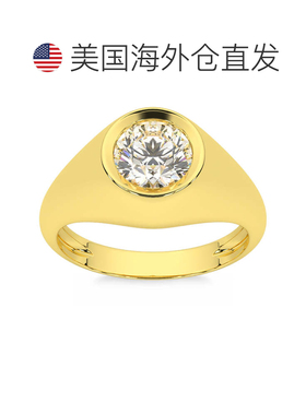 自营pompeii3男士单粒圆形钻石戒指 1 克拉周年纪念尾戒 14k 黄金