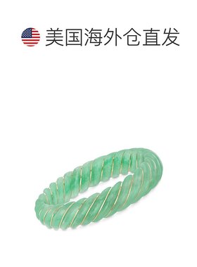 自营 Ross-Simons 雕刻绿色翡翠手镯配 14 克拉黄金 - 7 英寸 美