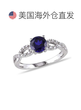自营 mimi & max1/10 CT TW 10K 白金钻石和人造蓝色蓝宝石订婚戒