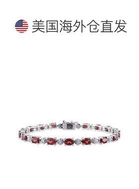 自营 mimi & max9 7/8 CT TGW 石榴石和钻石手链 925 纯银 - 红色