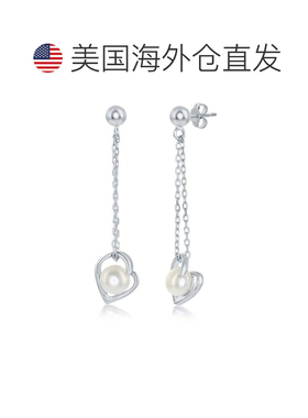 自营simona925 纯银 6 毫米 FWP 心形链式耳环 - 银白色 美国奥莱