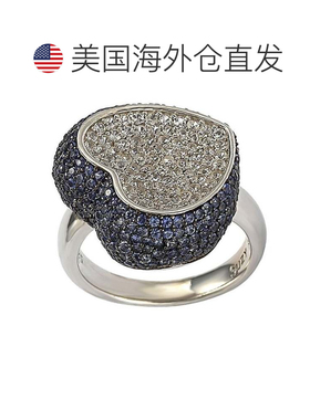 自营Suzy Levian 纯银蓝宝石和钻石装饰微密钉心形戒指 - 蓝色 美