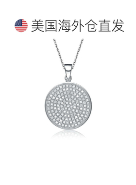 自营geneviveGv C.z.纯银镀铑微密钉圆形吊坠 - 银 美国奥莱直发