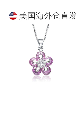 自营GENEVIVE 纯银粉红色立方氧化锆花饰项链 - 粉红色 美国奥莱