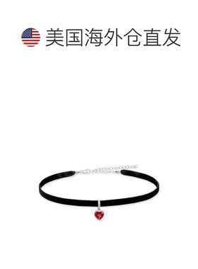 自营925 纯银 Ross-Simons 石榴石心形和黑色天鹅绒项圈项链 13