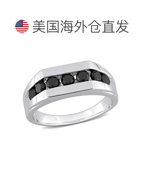 自营 Mimi & Max 1 克拉 TW 黑钻石槽镶男士戒指 925 纯银 - 黑色