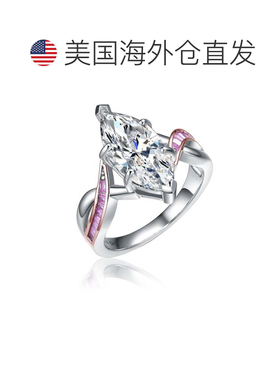 自营 GENEVIVE 纯银两色透明和粉色立方氧化锆戒指 - 银白色 美国