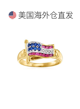 自营ross-simons 罗斯-西蒙斯鲁比和 . 18kt 纯金镶钻蓝宝石旗形