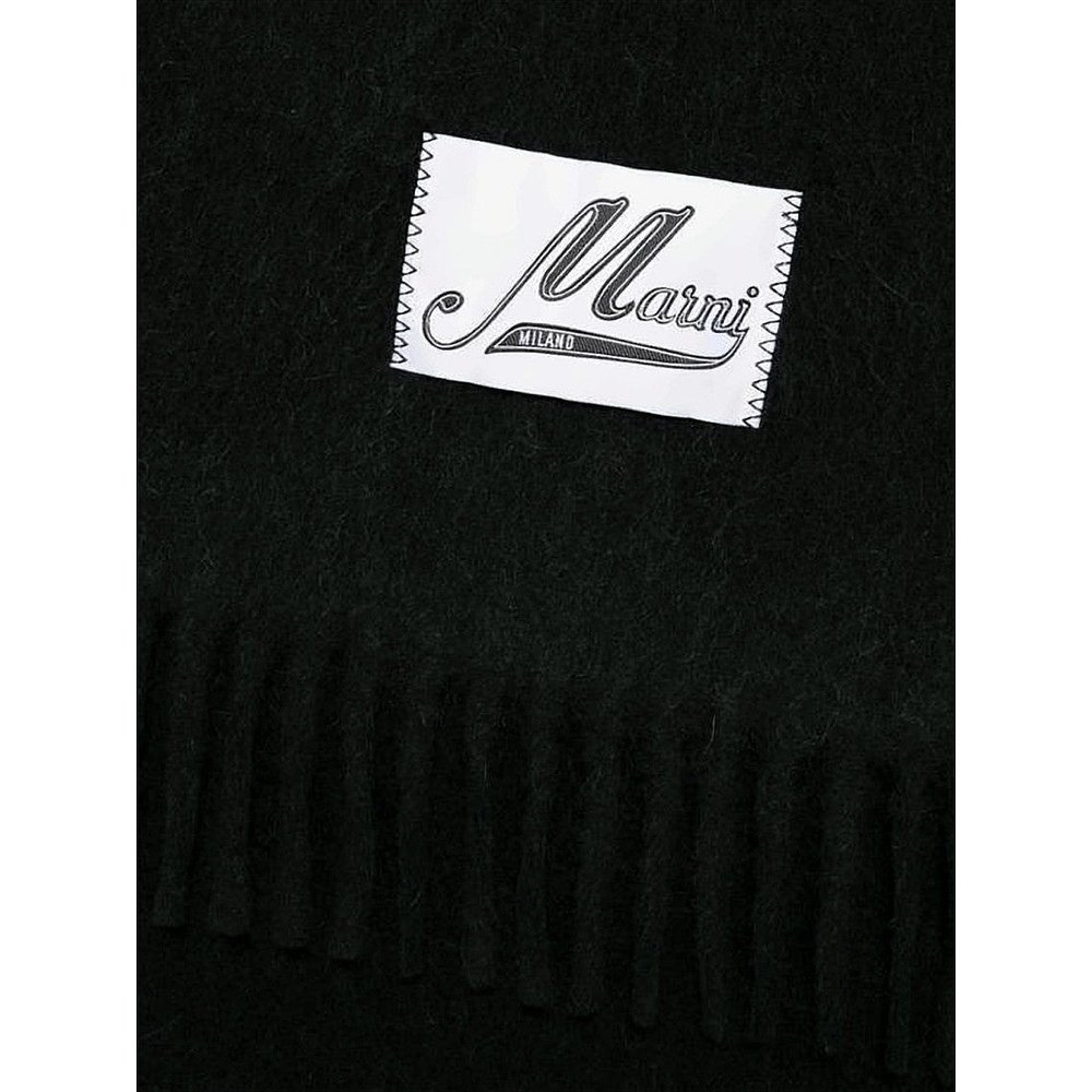 自营marniRectangular Black Alpaca Blend Scarf With Fringed E - 图2