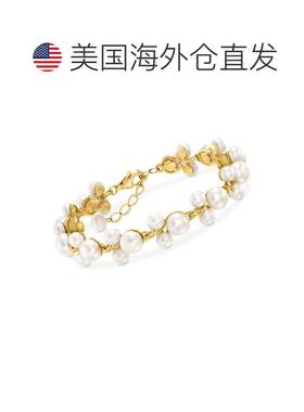 自营Ross-Simons 5-7.5 毫米养殖珍珠三重奏手链 18 克拉黄金配纯