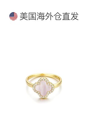自营adornia14k镀金珍珠母光环CZ三叶草戒指-白色 美国奥莱直发