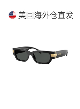 自营Versace VE 4465 GB1/87 53mm男女通用矩形太阳镜-黑色 美国