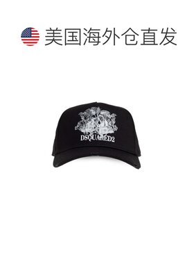 自营dsquared2黑色猴子商务徽标棉质棒球帽-黑色 美国奥莱直发
