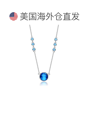 自营 GENEVIVE 纯银蓝色托帕石立方氧化锆吊饰项链 - 蓝色 美国奥
