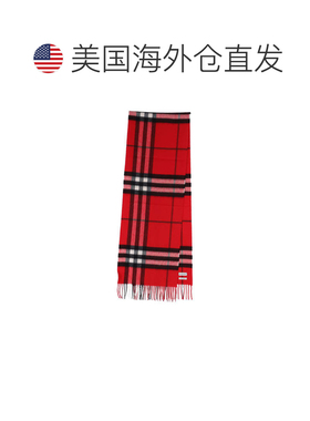 自营burberry红色格子拉绒羊绒围巾-红色 美国奥莱直发配饰博柏利