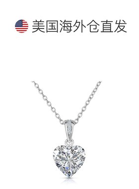 genevive925 纯银白色立方氧化锆心形吊坠项链 - 银白色 【美国奥