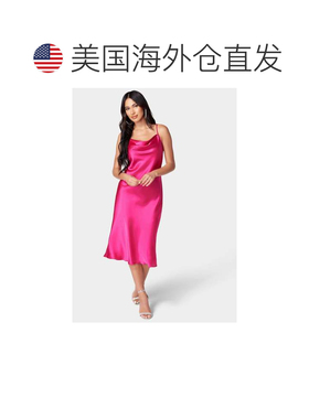 自营Bebe Women's Satin Midi Slip Dress - fuchsia 美国奥莱直
